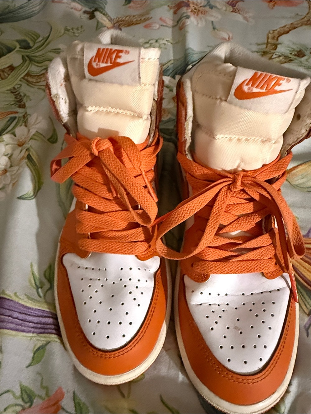 Nike Orange and White High-Top Sneakers